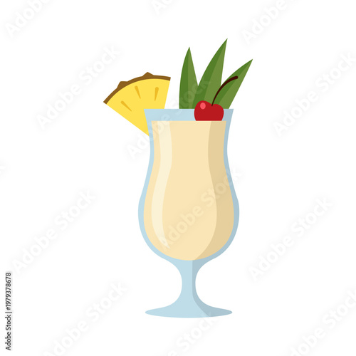 Refreshing Pina Colada Tropical Cocktail Drink Illustration