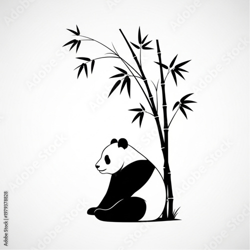 Panda Bear Sitting Next to Bamboo.