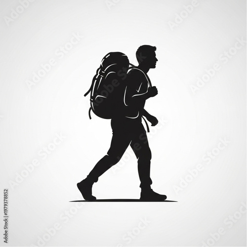 Man Walking with Large Backpack Silhouette.