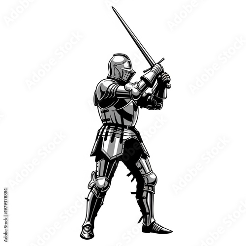 Medieval Knight in Full Armor with Sword.