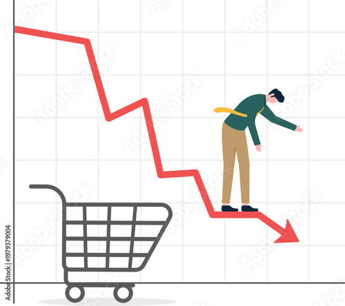 Professional looking at a falling red graph above a shopping cart