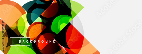 Abstract colorful circles overlap, creating dynamic background. White space exists right side. Modern design elements present.