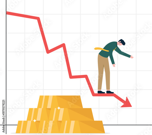 Professional looking at a falling red graph above gold bars