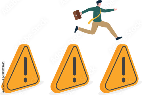 Professional jumping over warning signs