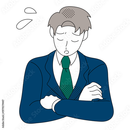 Businessman sighing with crossed arms illustration