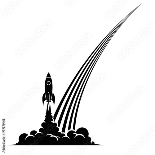 Rocket Launching into the Sky Silhouette.