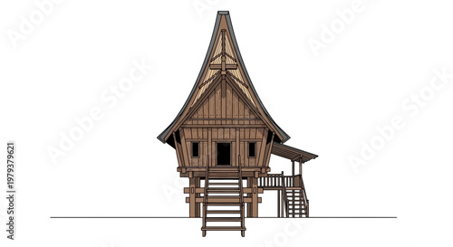 Traditional Wooden House, Ethnic Architecture, Southeast Asia Style, Rural Dwelling