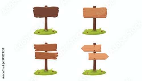 Wooden signboard set. Collection of various sign
