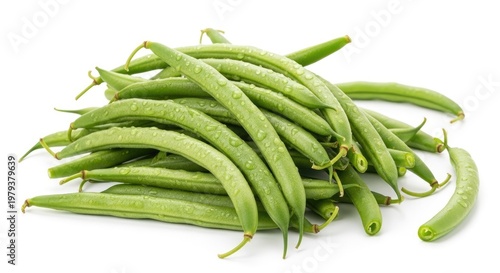 Fresh green beans heap isolated on white background for food concepts