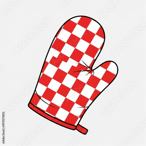 Red and White Checkered Oven Glove Illustration.