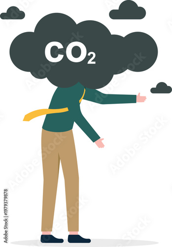 Professional with CO2 pollution cloud over head