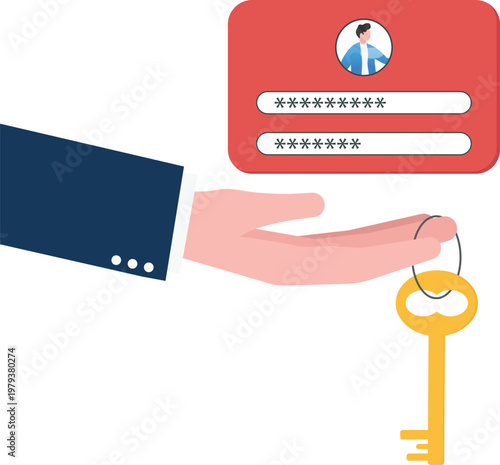 Hand giving key to professional for login window
