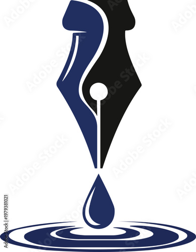 Creative Fountain Pen Nib with Ink Drop Logo