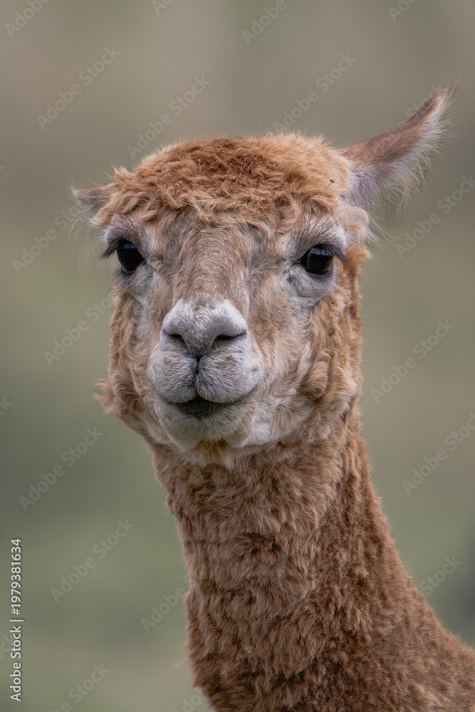 Fototapeta premium Brown alpaca portrait in soft natural light