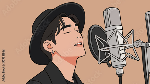 Male Musician Singing in Recording Studio