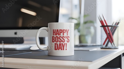Happy Boss’s Day Coffee Mug on Office Desk