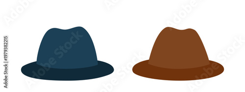 Set of Simple Vintage Fedora and Top Hat Clipart.
Classic Fedora and Top Hat Flat Vector Illustratio.
White background. SVG.