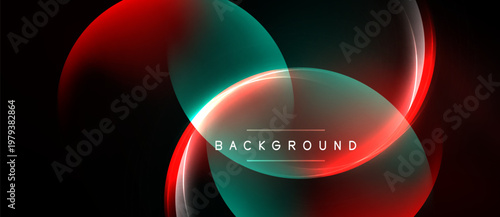 Abstract design features vibrant red, teal gradients. Smooth curves create dynamic flow, modern aesthetic. Text reads background.