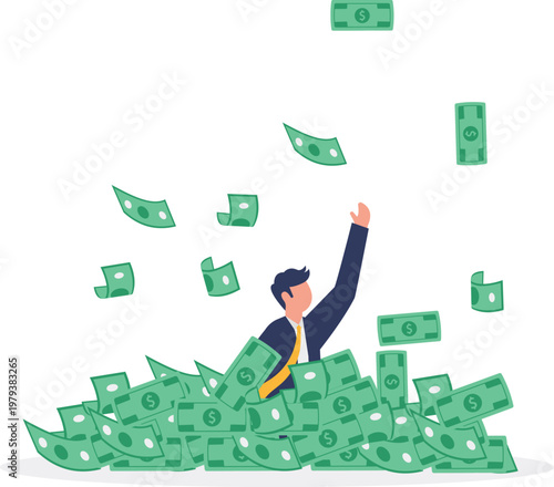 Professional drowning in a pile of green money