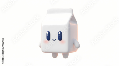 Ultra Cute 3D Milk Carton Mascot for Dairy Branding, Beverage Packaging, and Product Design