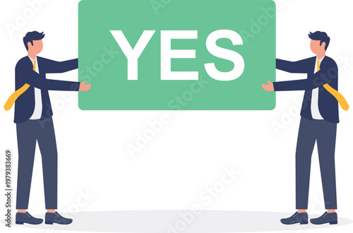 Two professionals holding YES sign board