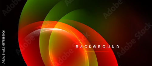 Abstract vibrant design. Overlapping colorful arcs create dynamic visual effect. Red, green, yellow hues dominate composition. Modern background texture.