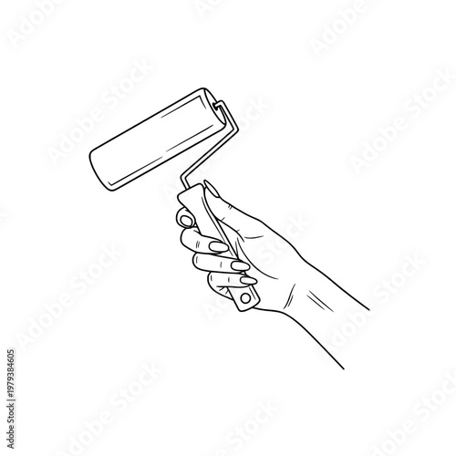 Icon of a beautiful female hand holding a lint roller, representing concepts of clothing care and cleanliness