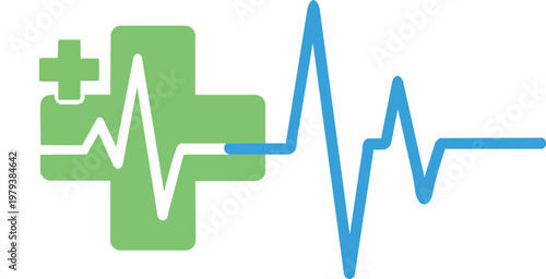 Digital Medical Pulse Line and Cross Health Logo