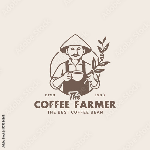 Traditional coffee farmer hand drawn logo design