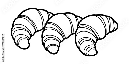 A black and white line art illustration of three delicious flaky croissants for coloring pages Vector, illustration