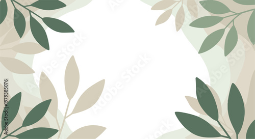 Minimalist Green and Beige Leaf Border Vector Background