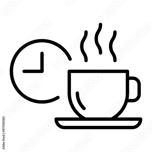Coffee Time Icon. Cup with Clock, Break and Schedule Concept