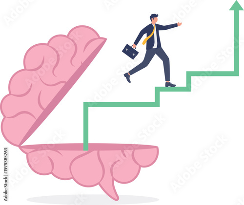 Professional climbing stairs emerging from a giant brain