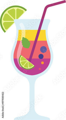 Colorful Tropical Cocktail Illustration