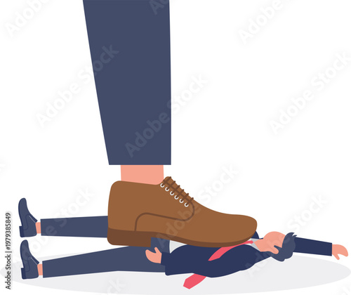 Giant shoe stepping on a small professional