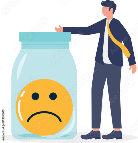 Professional putting a sad face into a glass jar