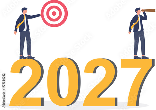 Professional looking at 2027 target with telescope