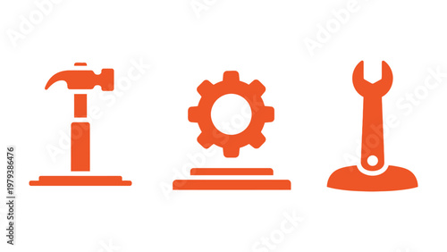 Tools Icon Set: A collection of essential tools, neatly arranged, represents the core elements of construction and craftsmanship.