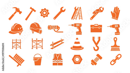 Construction Icons: A collection of meticulously crafted construction icons, representing a comprehensive toolkit for building and crafting. Each icon stands out clearly.