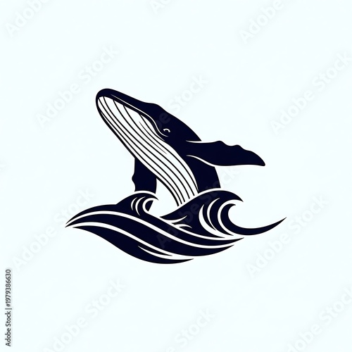 Whale jumping out of ocean waves.