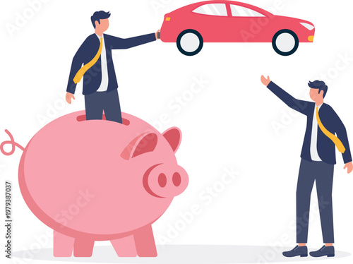 Professional sitting on a piggy bank giving a car