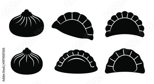 Black silhouettes of various asian dumplings a culinary visual silhouette