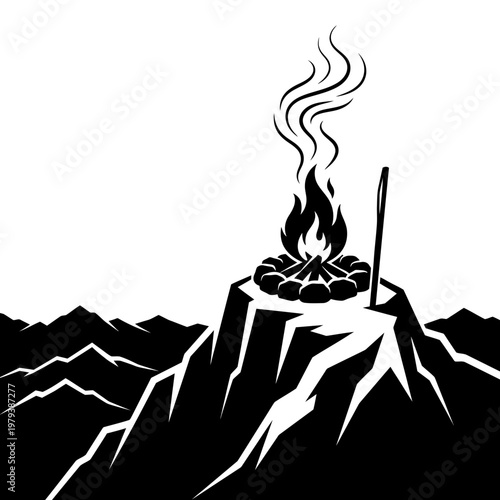 Rocking chair and accordion on cabin porch silhouette