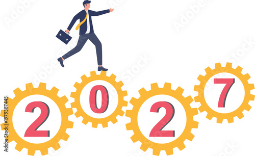 Professional walking on gears with the year 2027