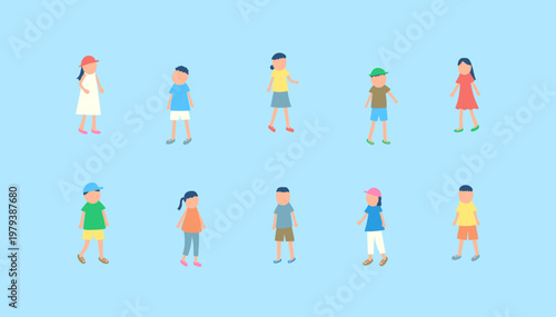 夏を過ごす子どもたちのイラストセット