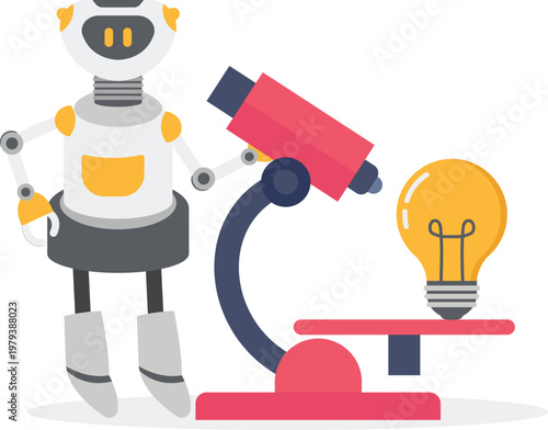 Robot analyzing a gold coin under a microscope