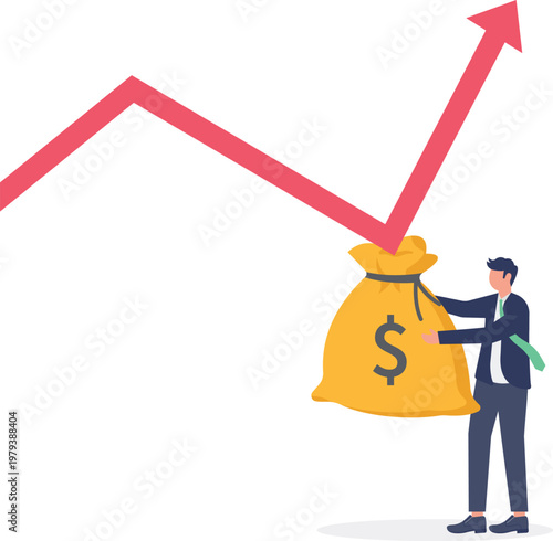 Professional catching a money bag from a falling graph