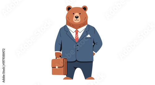 Professional Bear in Suit Carrying Briefcase - Business Mascot Illustration