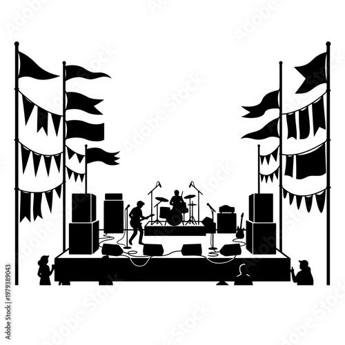 Live music stage silhouette with band performance