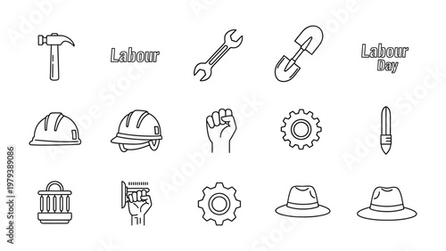 Labour Day Icons: Celebrate the spirit of labor with a collection of icons symbolizing tools of trade, symbolizing hard work, determination, and dedication to industry and craftsmanship.